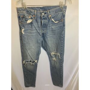 Women's 28x28 501 Skinny Levi's Distressed Light‎ Washed Blue Jeans Button Fly